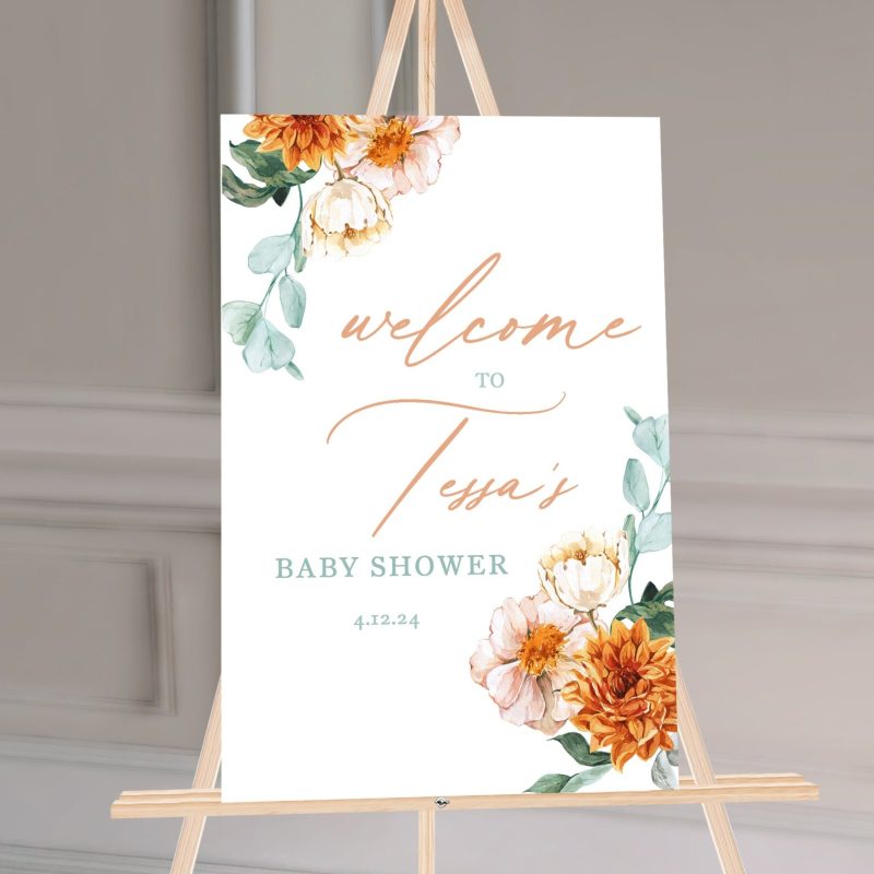 PeachFlowersBabyShowerSign