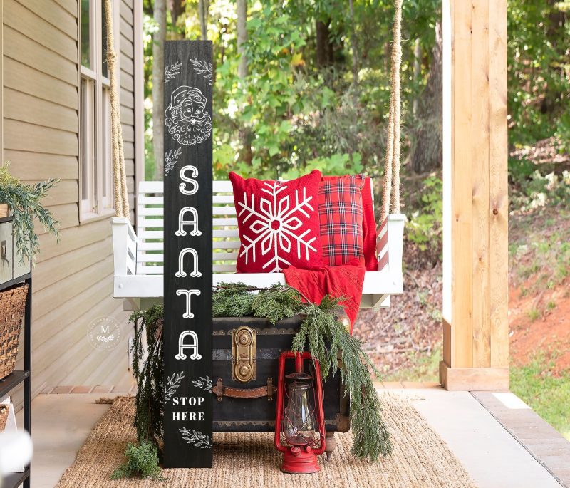 Santa Stop Here Leaning Christmas Porch Sign - Mulberry Market Designs