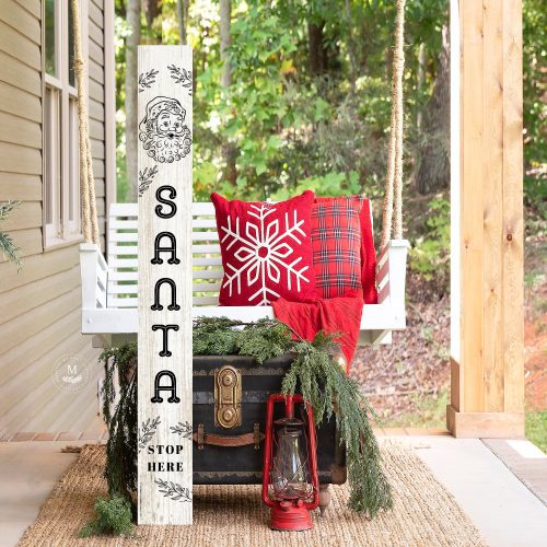 Santa Stop Here Leaning Christmas Porch Sign - Mulberry Market Designs