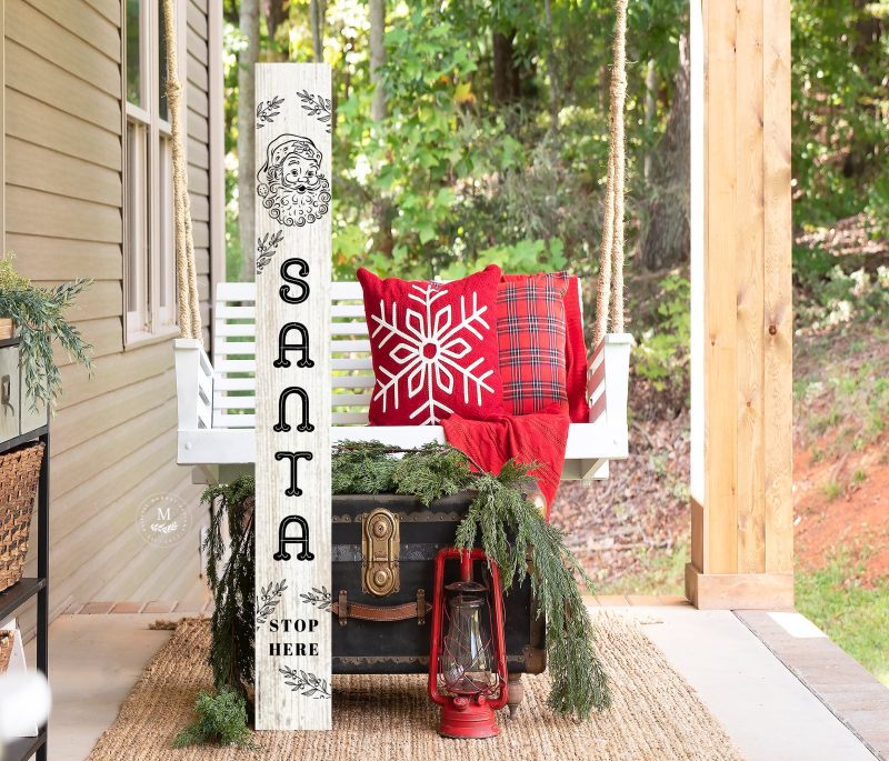 Santa Stop Here Leaning Christmas Porch Sign - Mulberry Market Designs