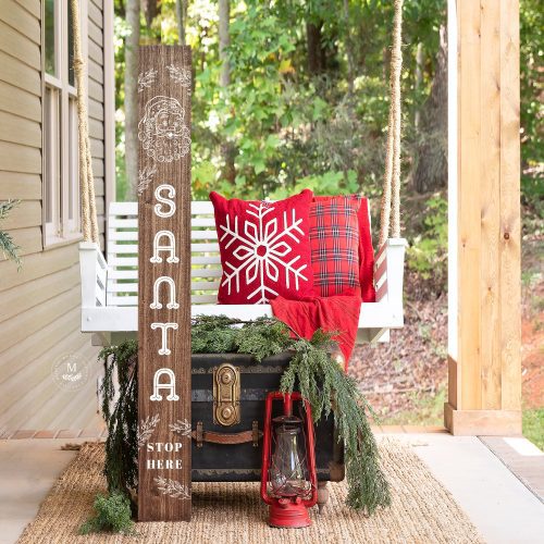 Santa Stop Here Leaning Christmas Porch Sign - Mulberry Market Designs