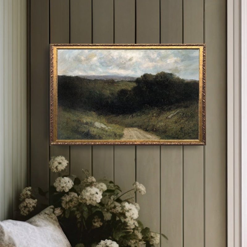 VintageArtDirtRoadLandscapePainting