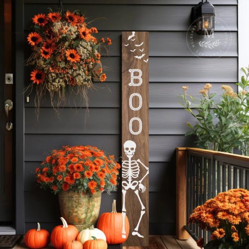 Boo Skeleton Leaning Porch Sign - Mulberry Market Designs