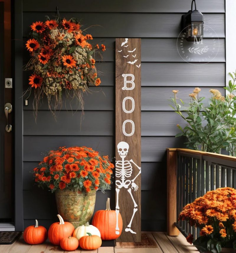 Boo Skeleton Leaning Porch Sign - Mulberry Market Designs