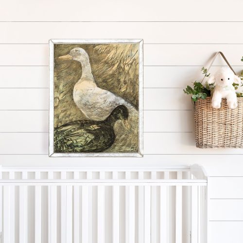 vintagearttwoduckswhite